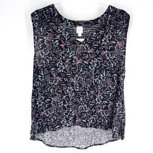 Roan + Ryan Evereve Arlo Smocked Sleeveless Top Black Floral Size Large